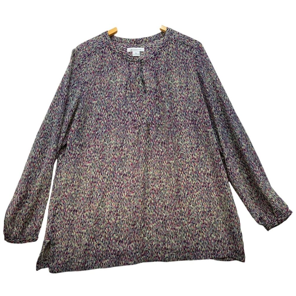 Liz Claiborne Womens Long Sleeve Sheer Blouse XL Colorful Multicolored